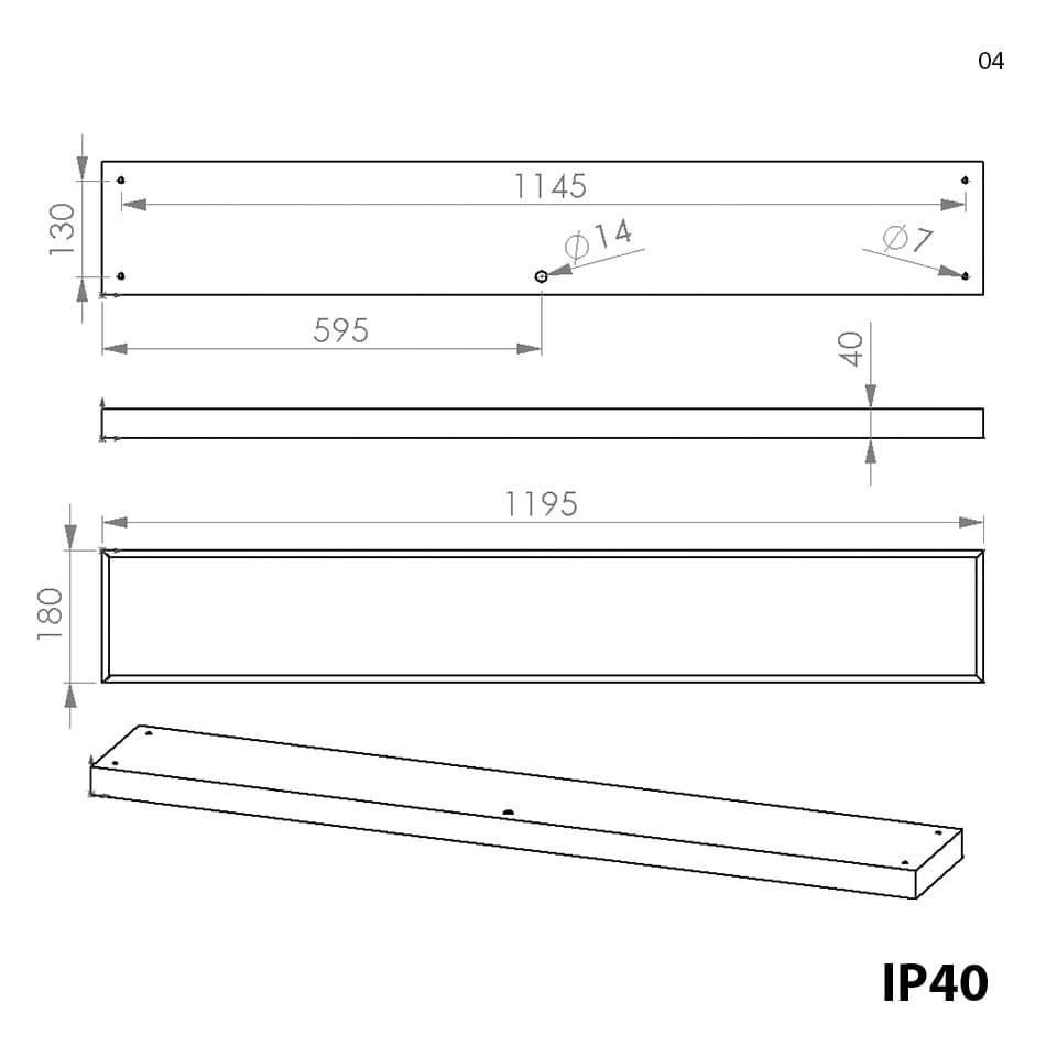 Светильник светодиодный ЛПО-Стандарт 15Вт 1195х180х40мм