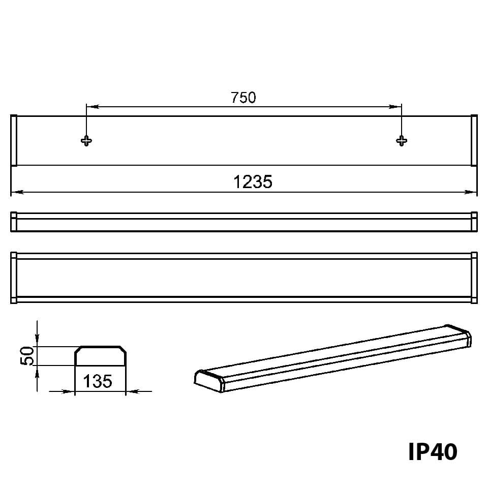 Светильник светодиодный ЛПО 36Вт 1235х145х50мм